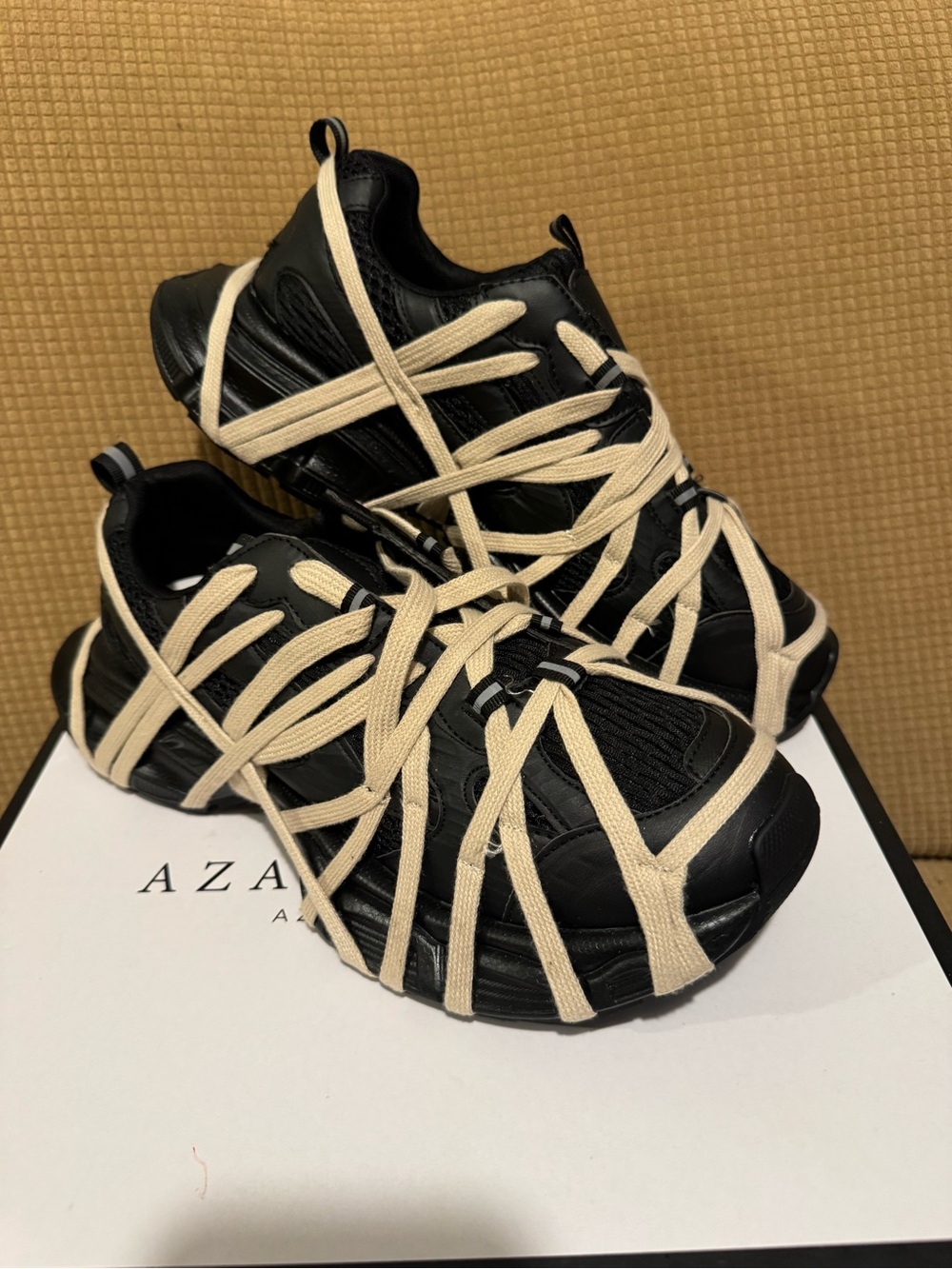Women's Black Sneakers with Cream Wrap Laces